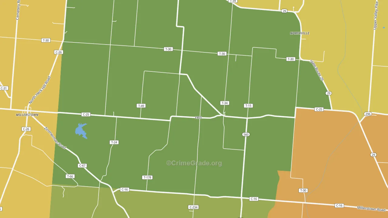 Eris, OH Map of Burglary Rates