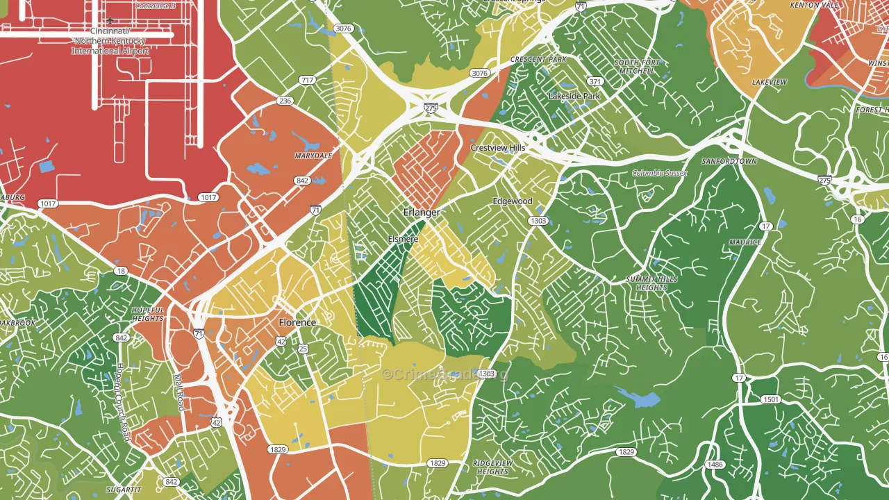 Erlanger, KY Map of Burglary Rates