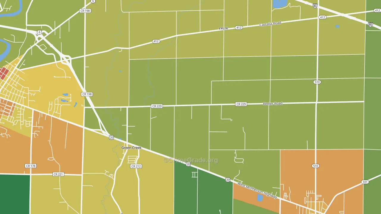 Erlin, OH Map of Burglary Rates