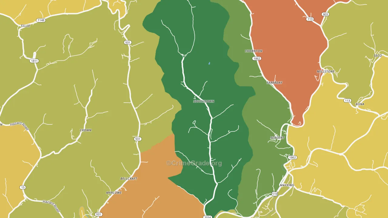 Ermine, KY Map of Burglary Rates