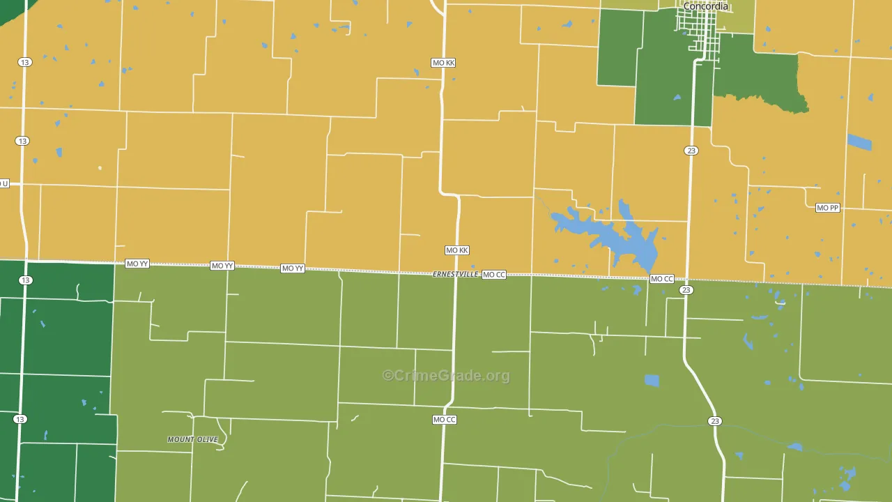 Ernestville, MO Map of Burglary Rates