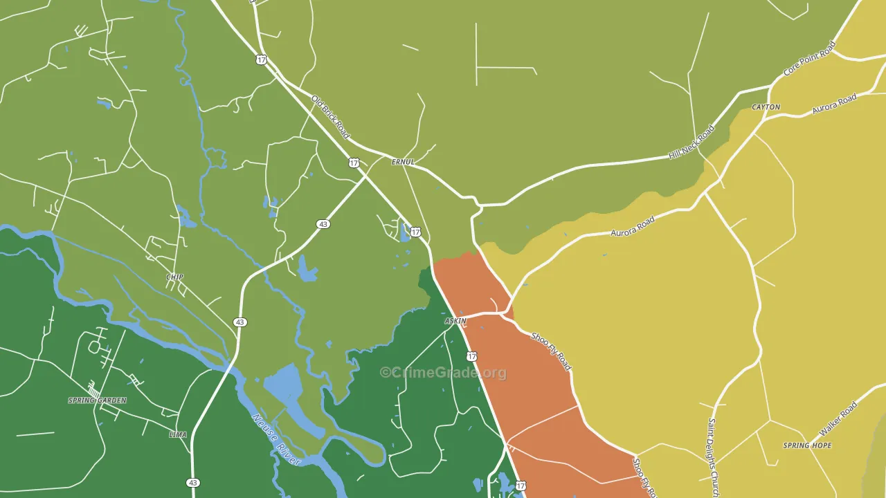 Ernul, NC Map of Burglary Rates