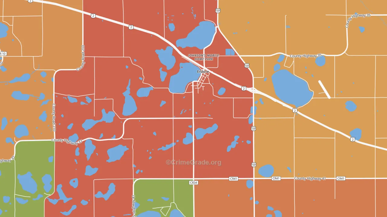 Erskine, MN Map of Burglary Rates