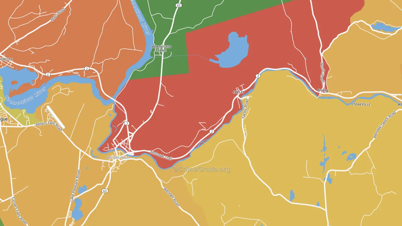 Erving, MA Map of Burglary Rates