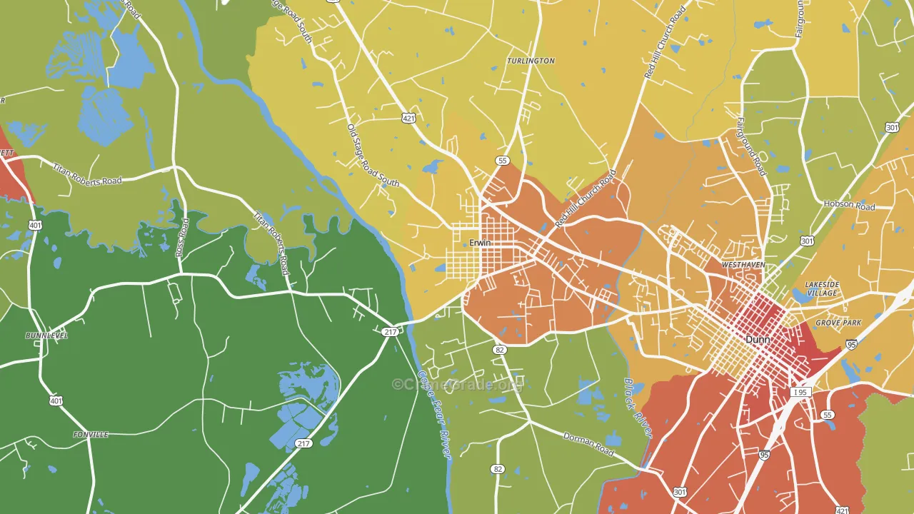Erwin, NC Map of Burglary Rates