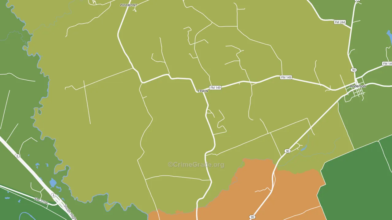 Erwin, TX Map of Burglary Rates