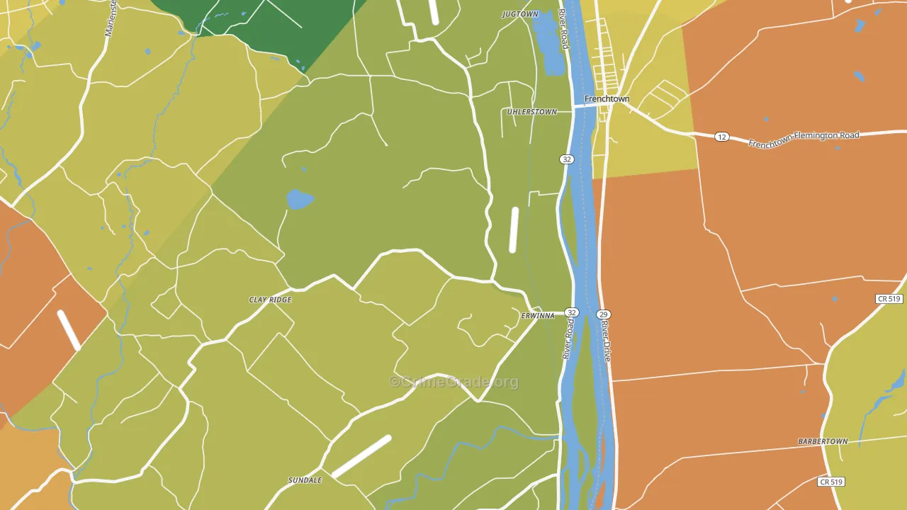 Erwinna, PA Map of Burglary Rates