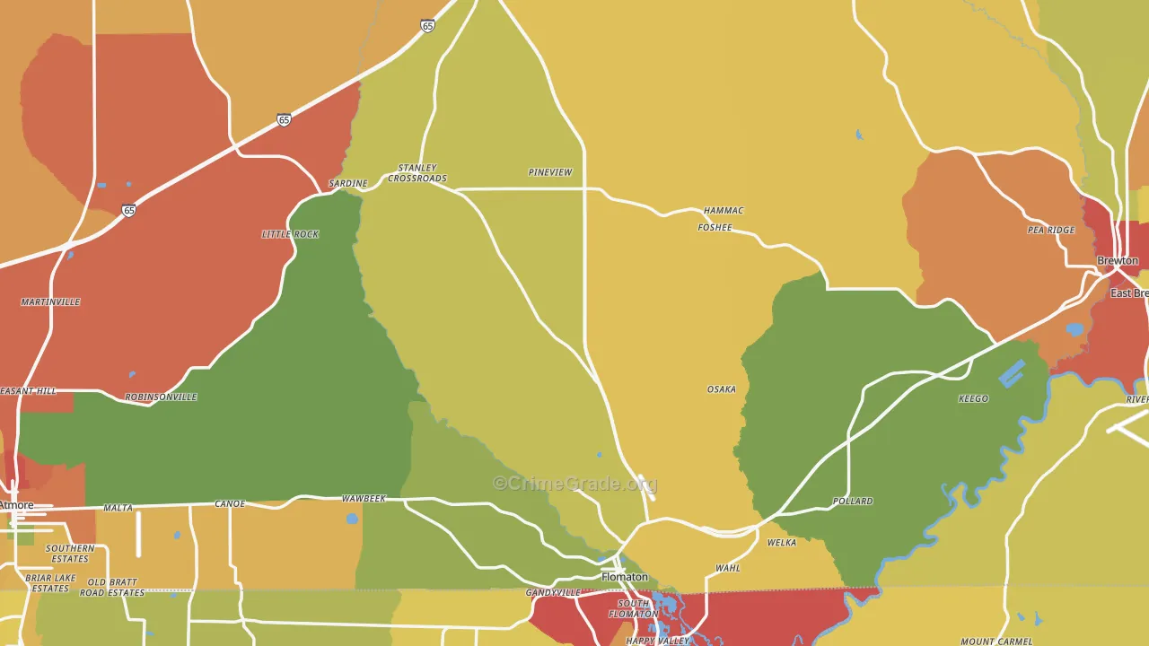 Escambia County, AL Map of Burglary Rates