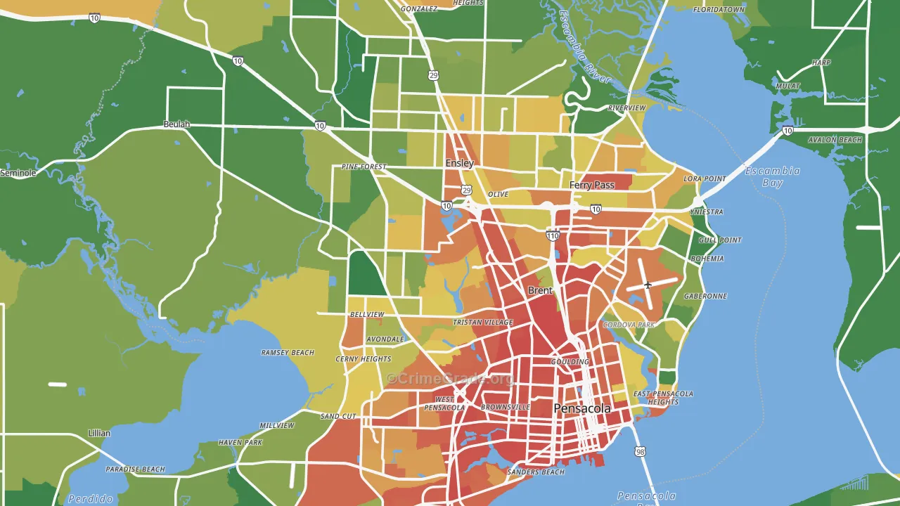 Escambia County, FL Map of Burglary Rates