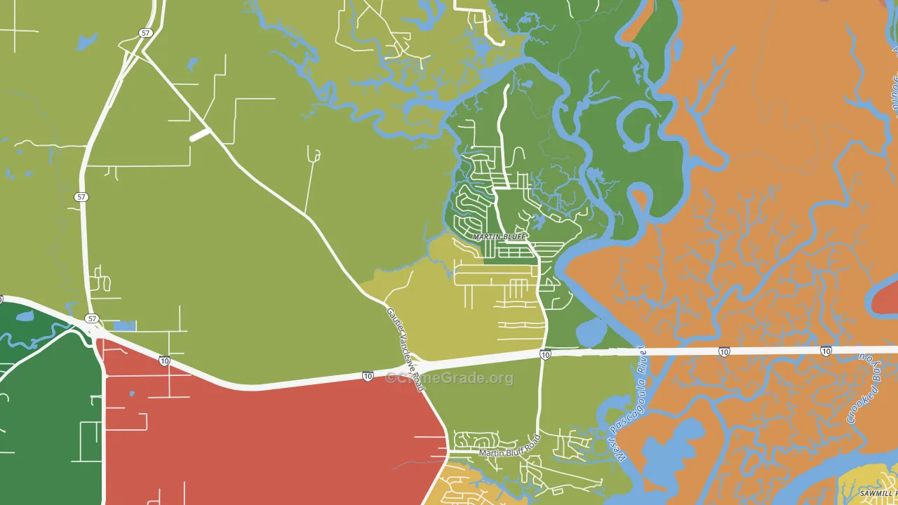 Escatawpa, MS Map of Burglary Rates