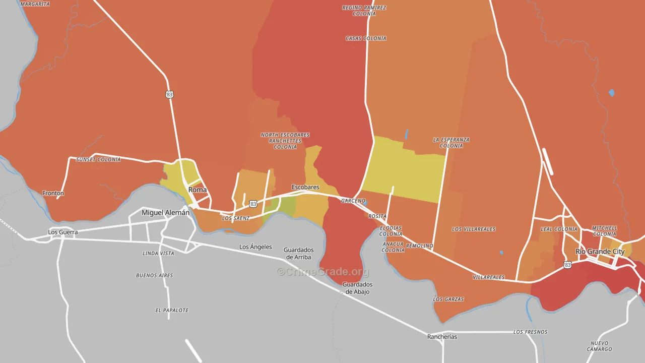 Escobares, TX Map of Burglary Rates