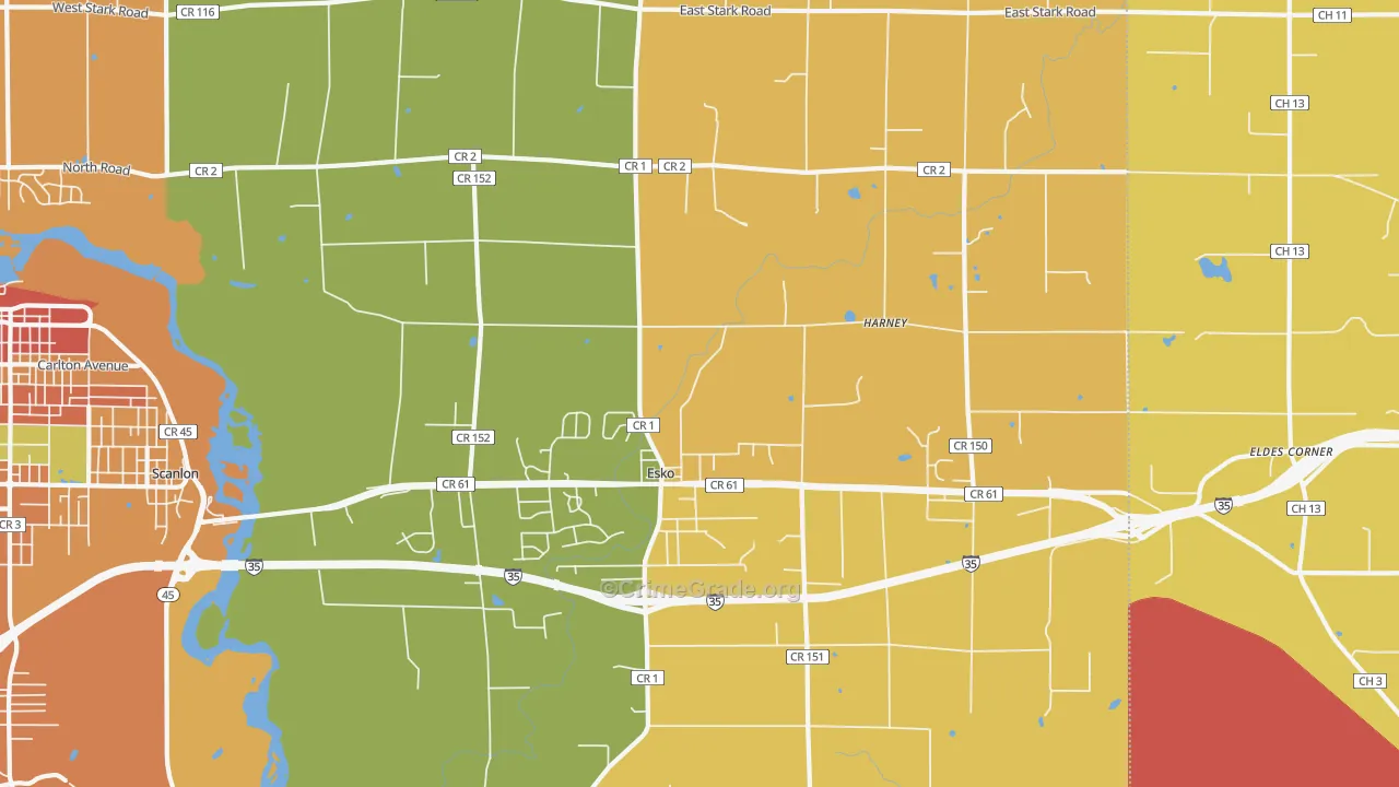 Esko, MN Map of Burglary Rates