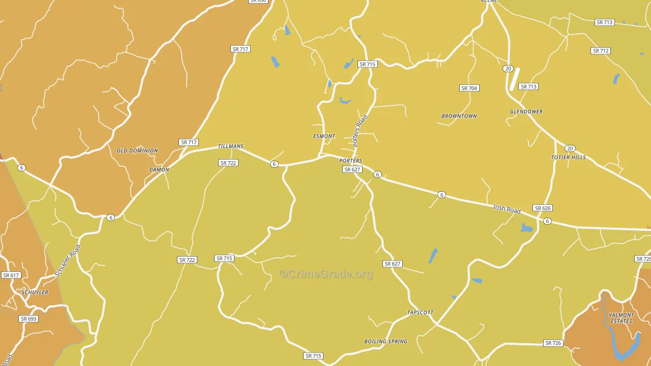 Esmont, VA Map of Burglary Rates