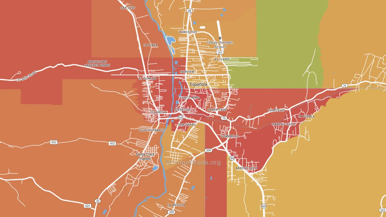 Espanola, NM Map of Burglary Rates