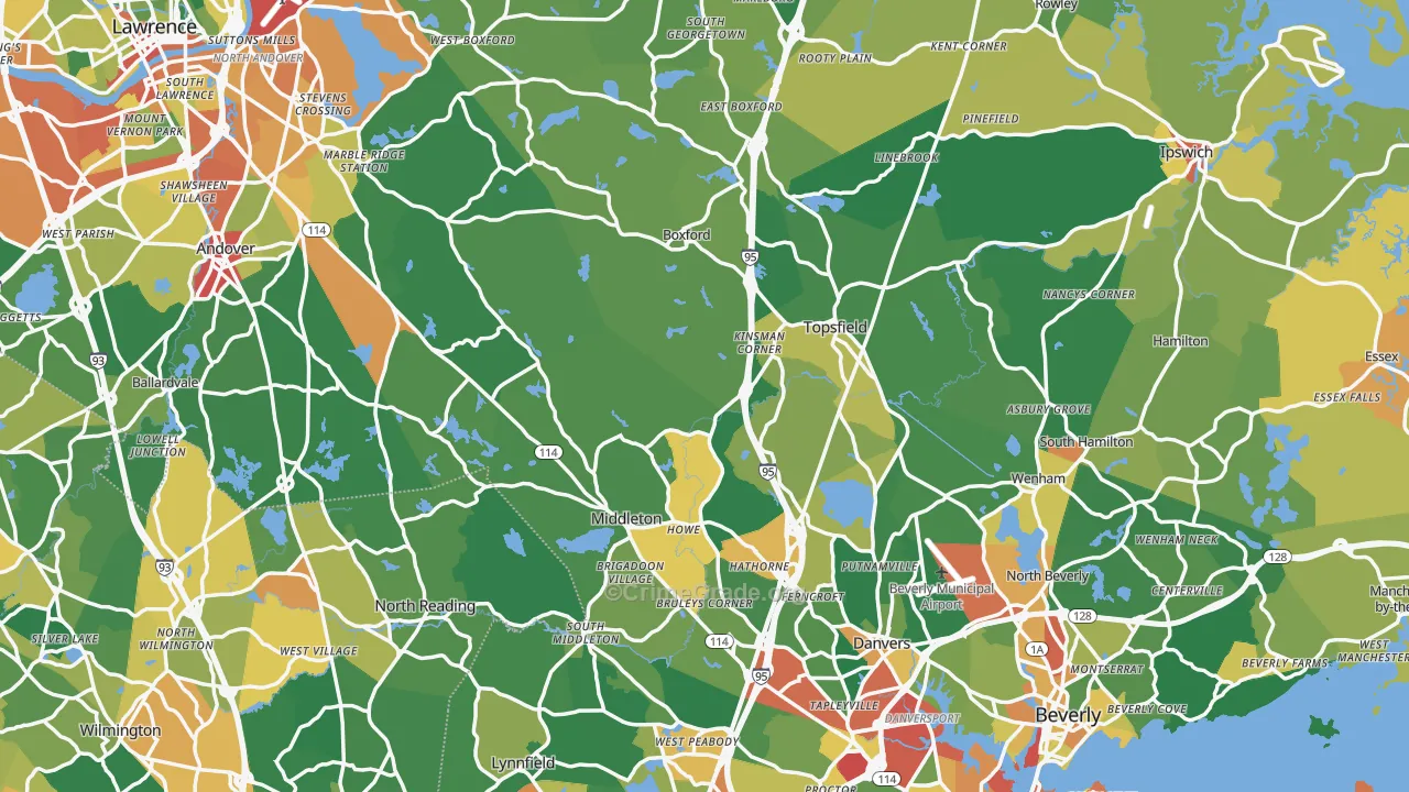 Essex County, MA Map of Burglary Rates