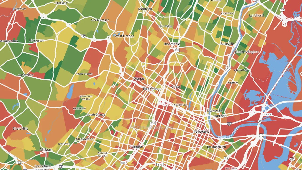 Essex County, NJ Map of Burglary Rates