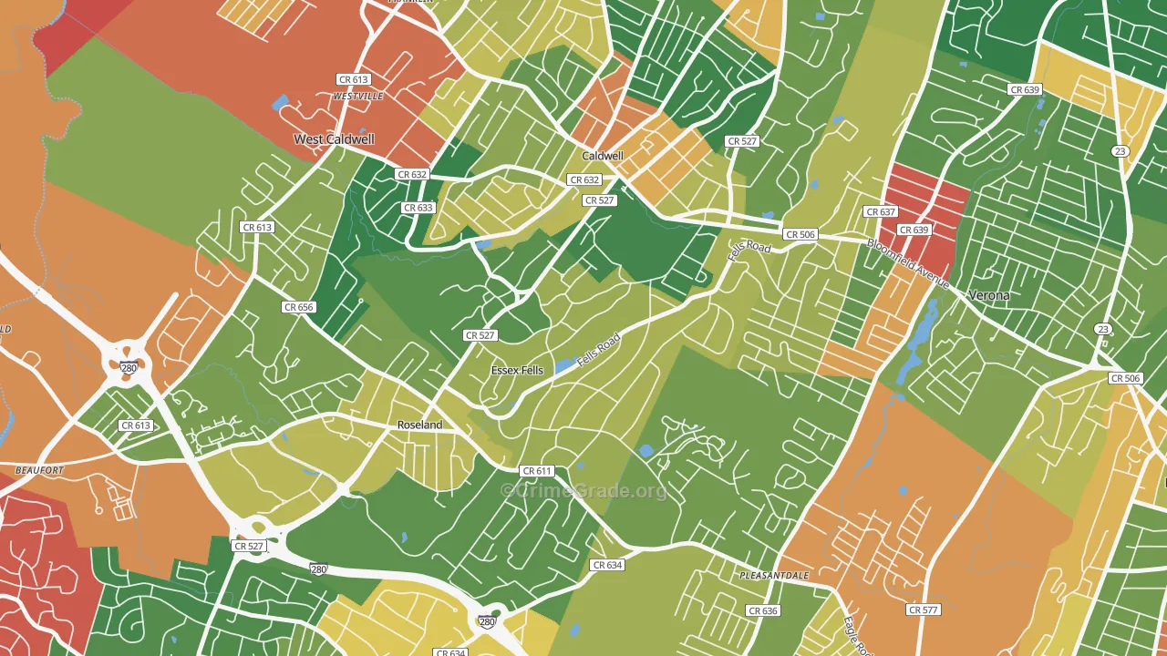 Essex Fells, NJ Map of Burglary Rates