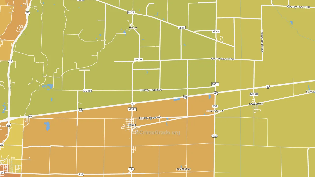 Essex, MO Map of Burglary Rates
