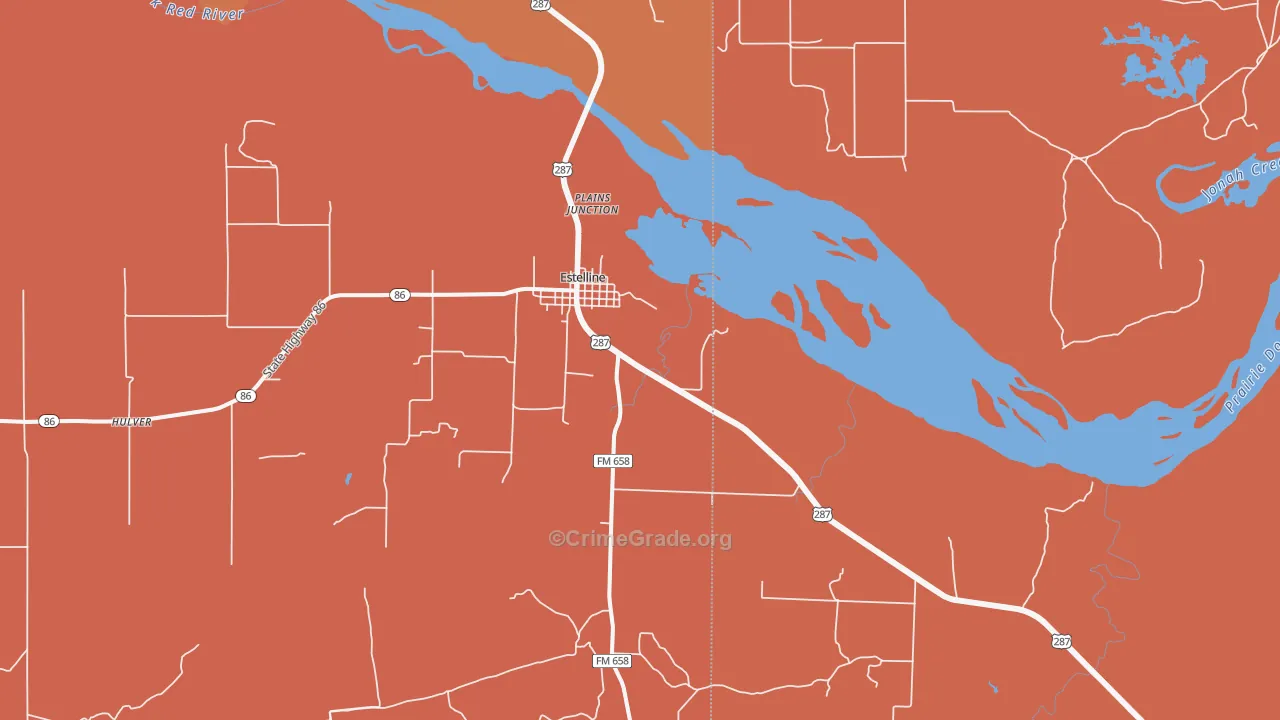 Estelline, TX Map of Burglary Rates