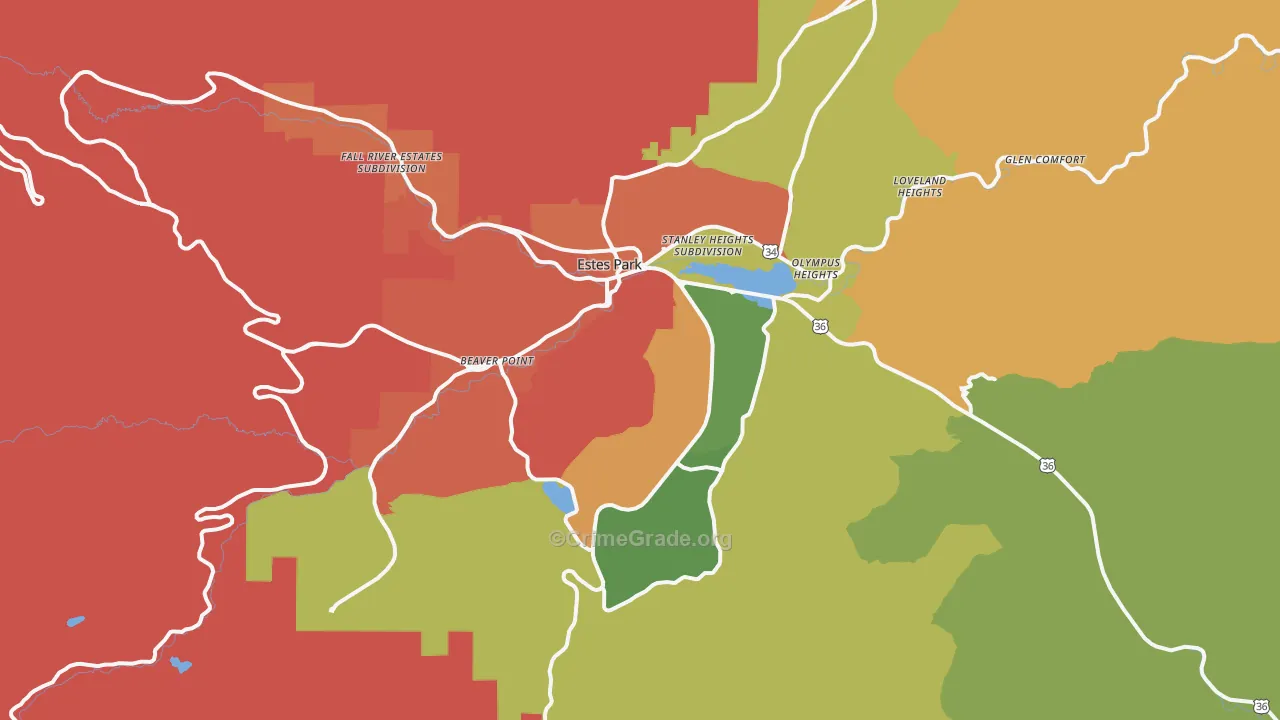 Estes Park, CO Map of Burglary Rates