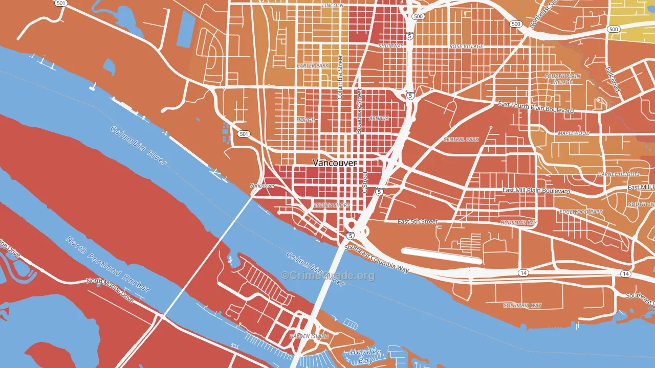 Esther Short, Vancouver, WA Map of Burglary Rates