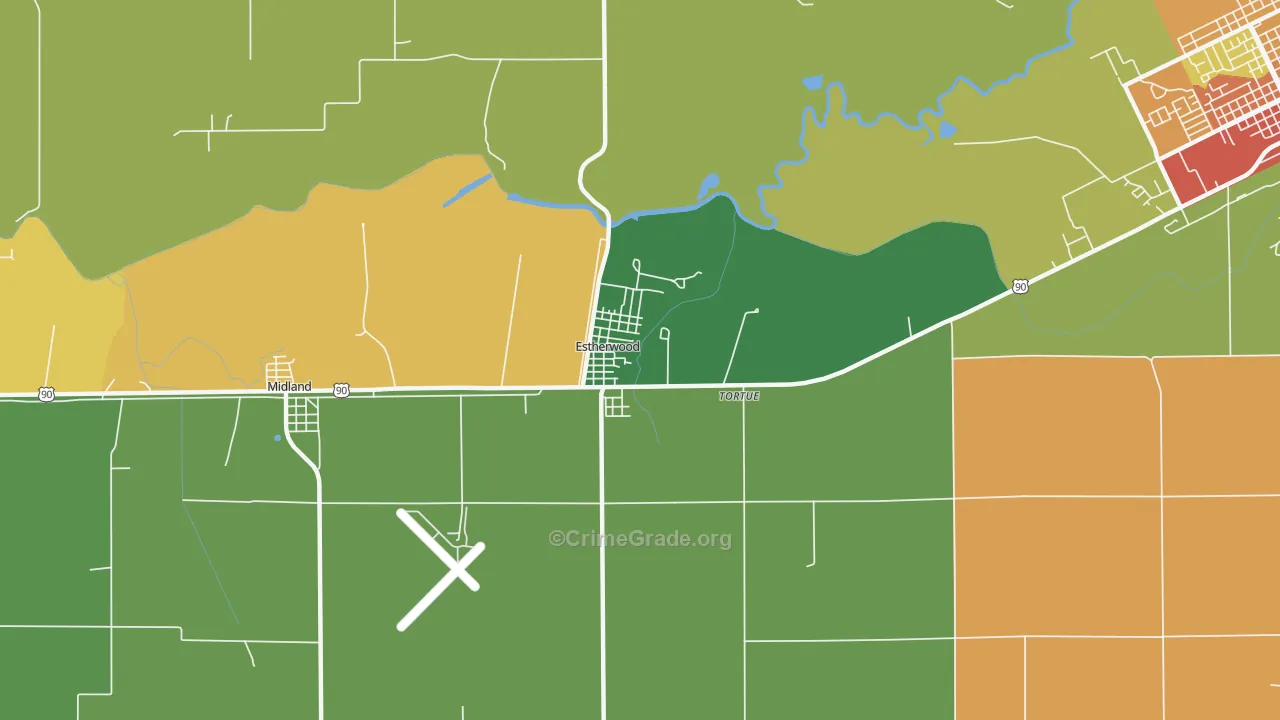 Estherwood, LA Map of Burglary Rates