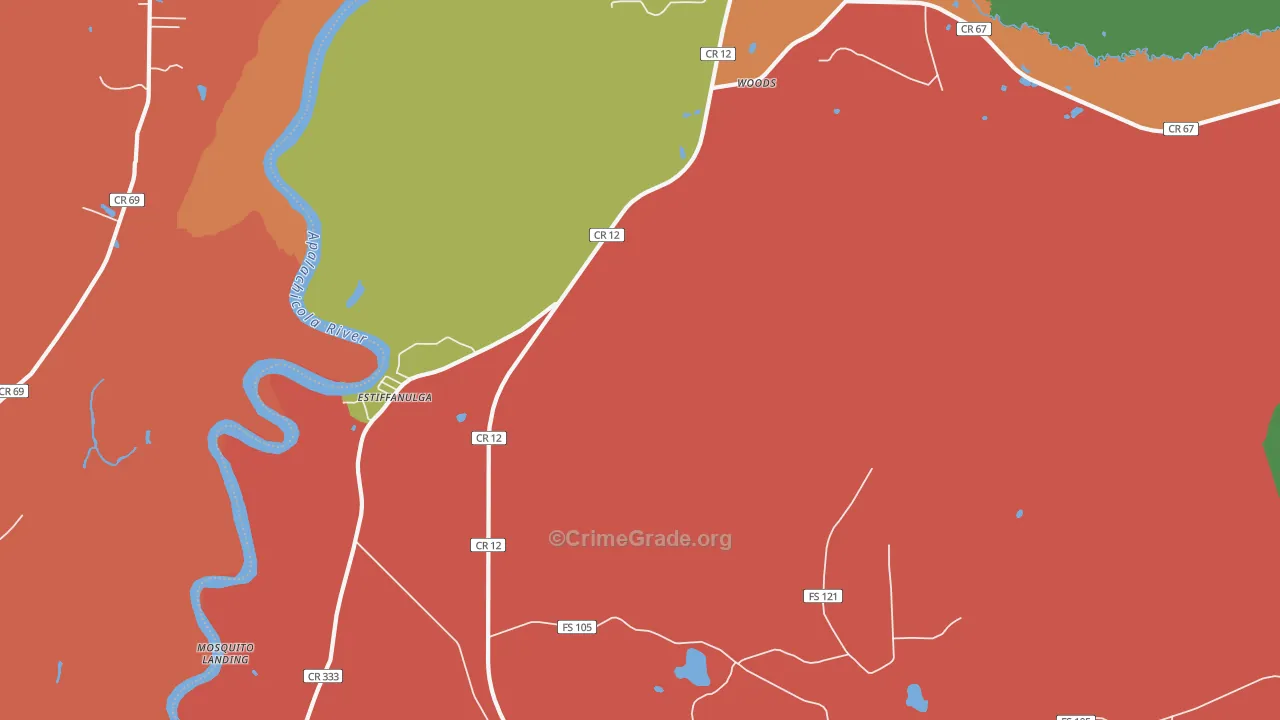 Estiffanulga, FL Map of Burglary Rates