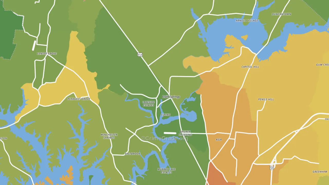 Estill Springs, TN Map of Burglary Rates