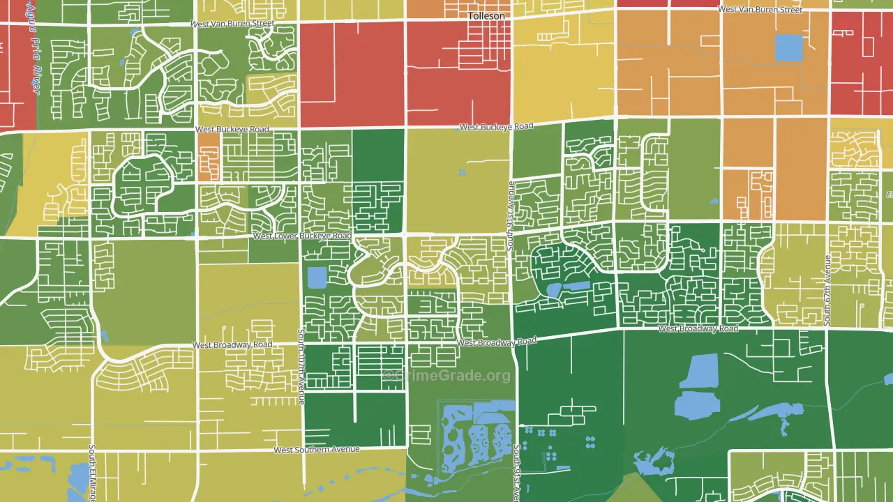 Estrella-Tolleson, Tolleson, AZ Map of Burglary Rates