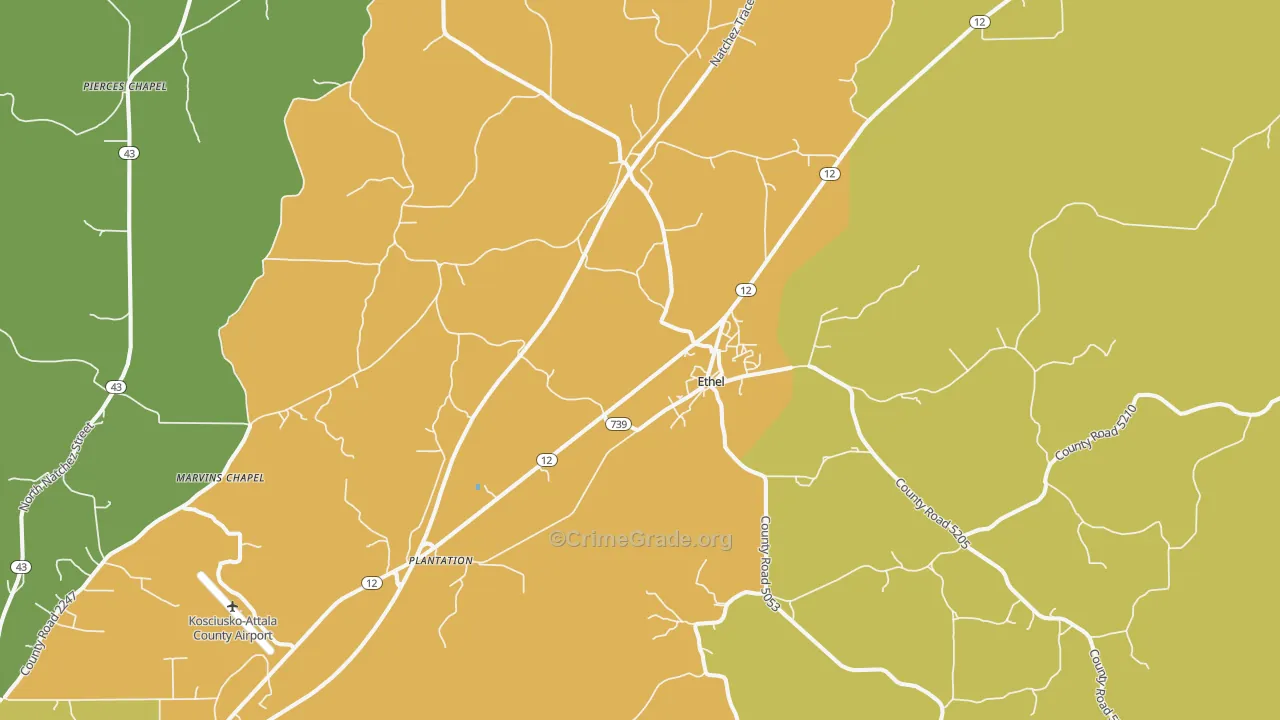 Ethel, MS Map of Burglary Rates