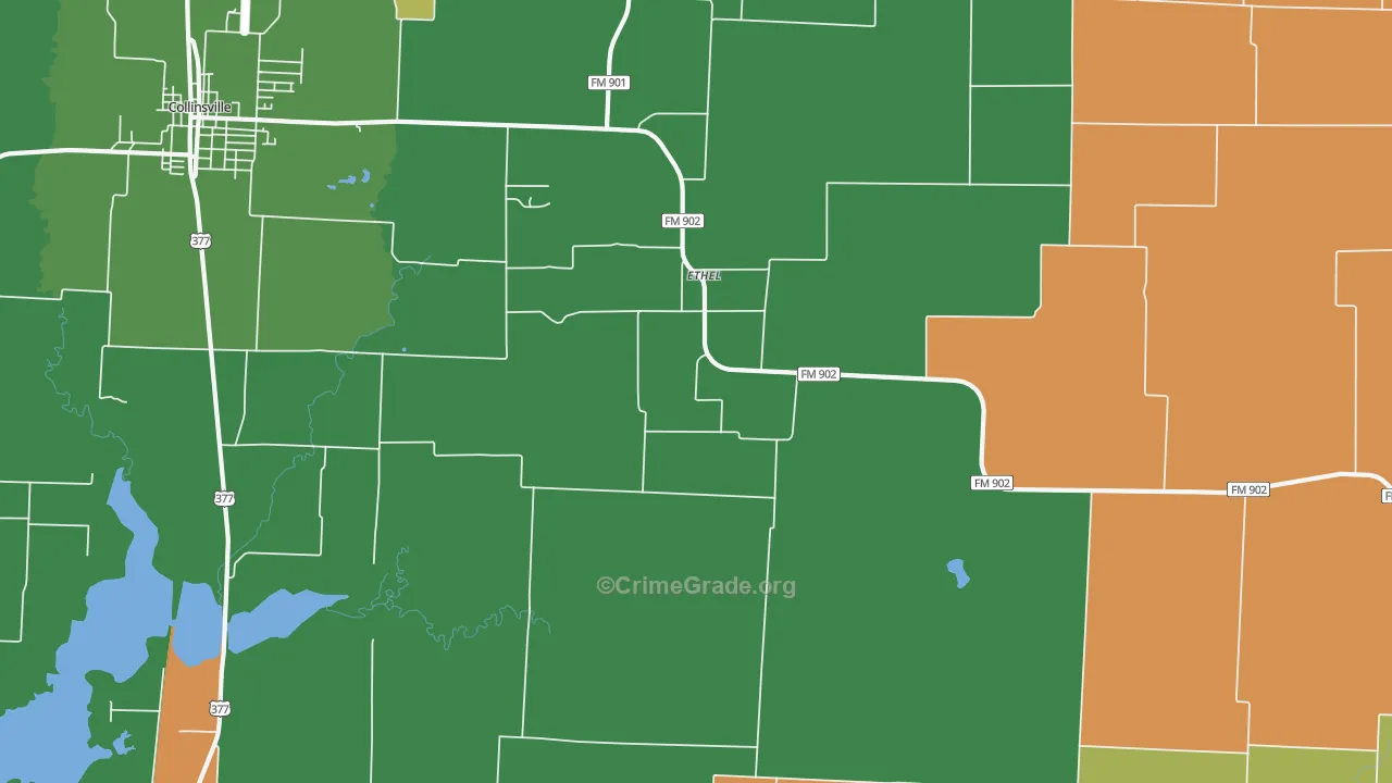 Ethel, TX Map of Burglary Rates