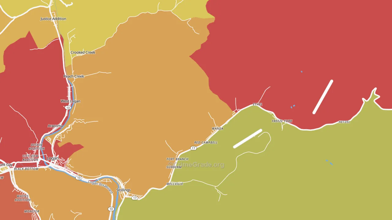 Ethel, WV Map of Burglary Rates