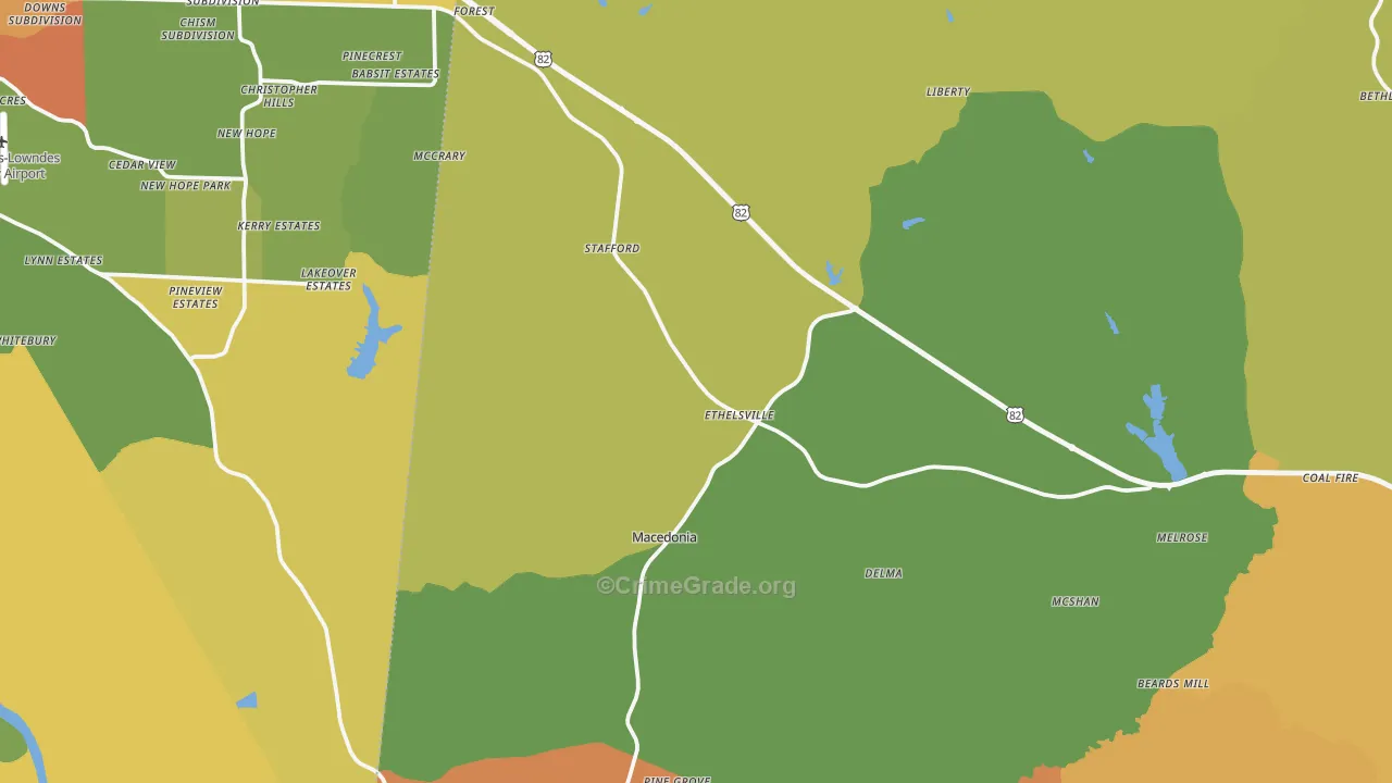 Ethelsville, AL Map of Burglary Rates