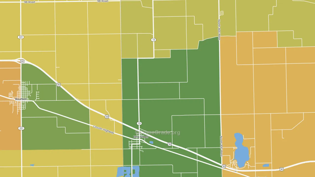 Etna Green, IN Map of Burglary Rates