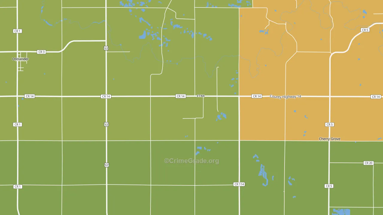 Etna, MN Map of Burglary Rates