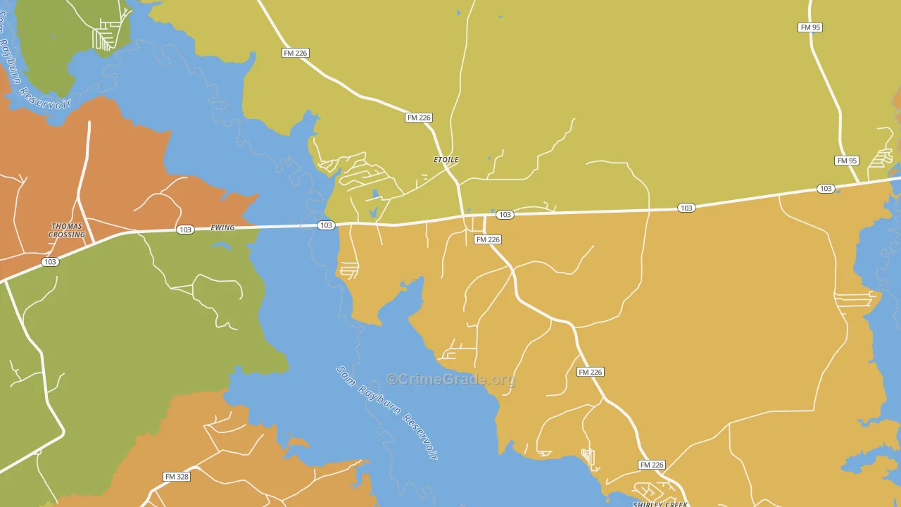 Etoile, TX Map of Burglary Rates