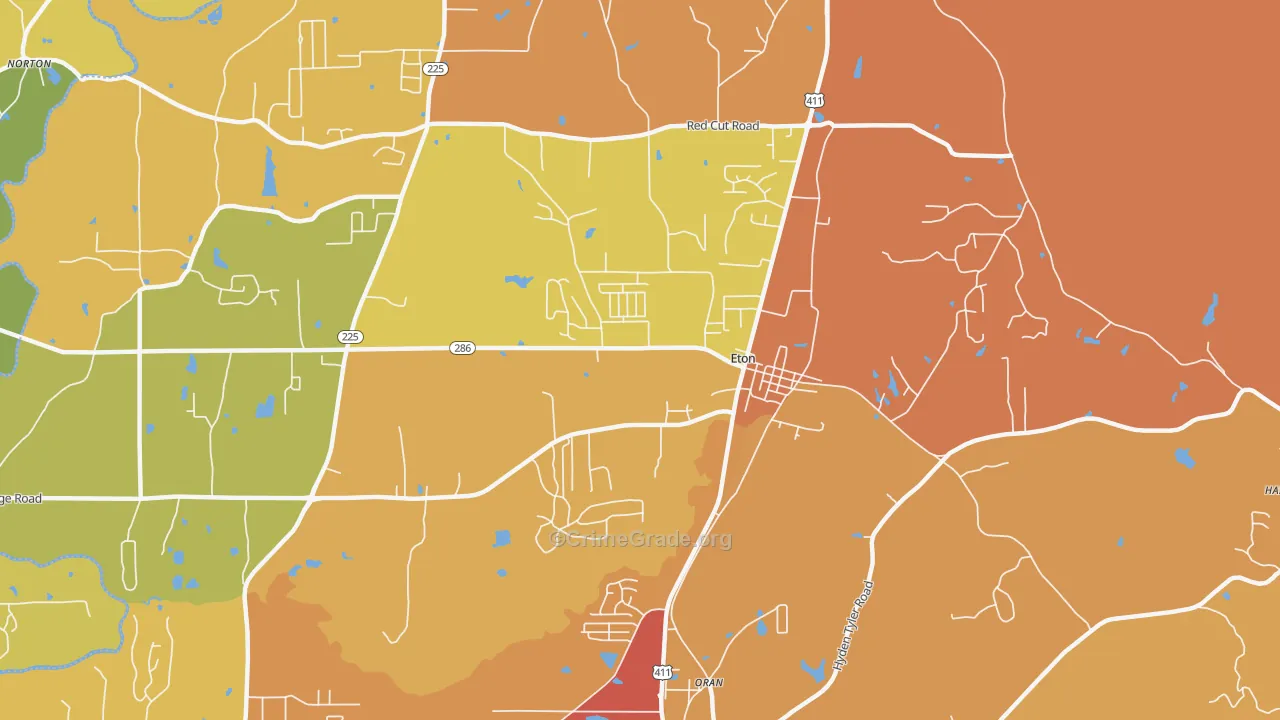 Eton, GA Map of Burglary Rates