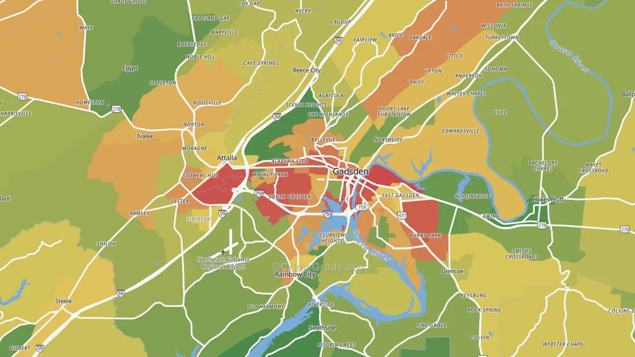 Etowah County, AL Map of Burglary Rates