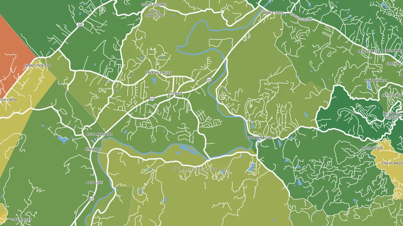 Etowah, NC Map of Burglary Rates