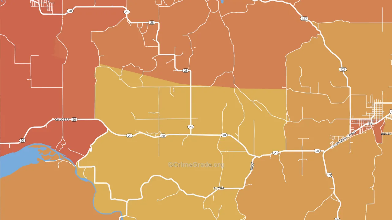 Eucha, OK Map of Burglary Rates
