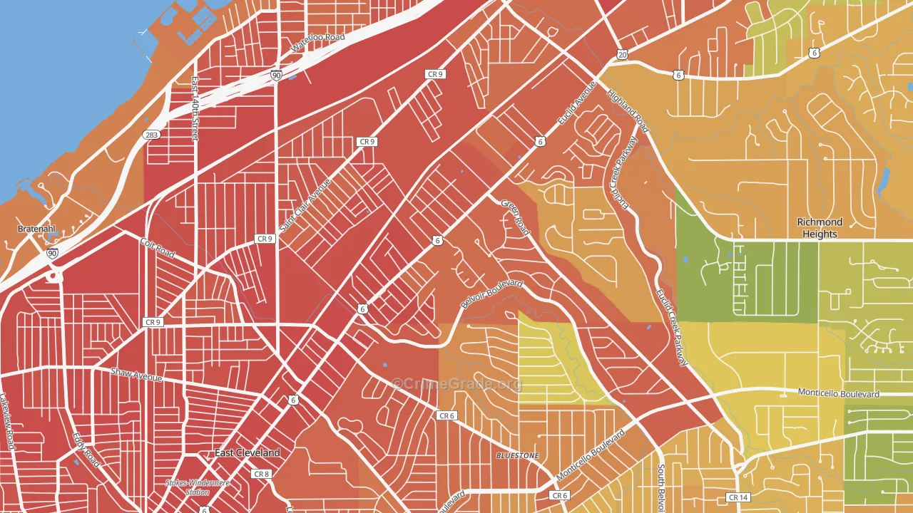 Euclid-Green, Cleveland, OH Map of Burglary Rates