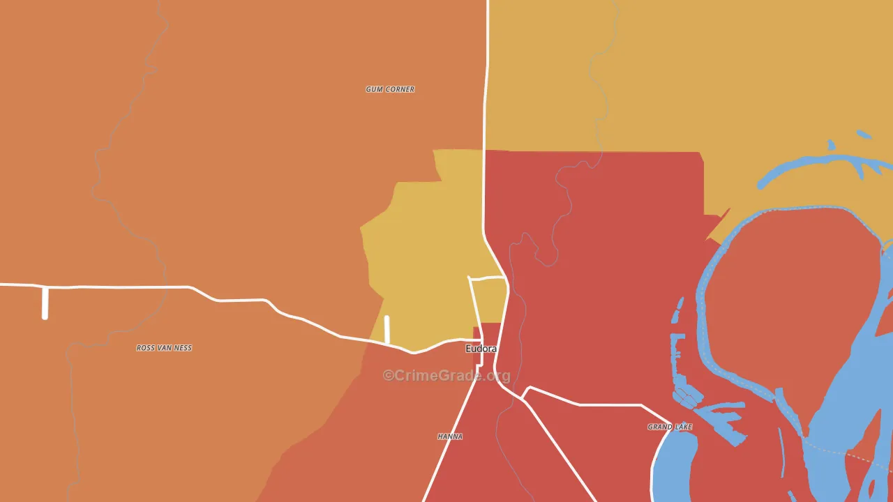 Eudora, AR Map of Burglary Rates