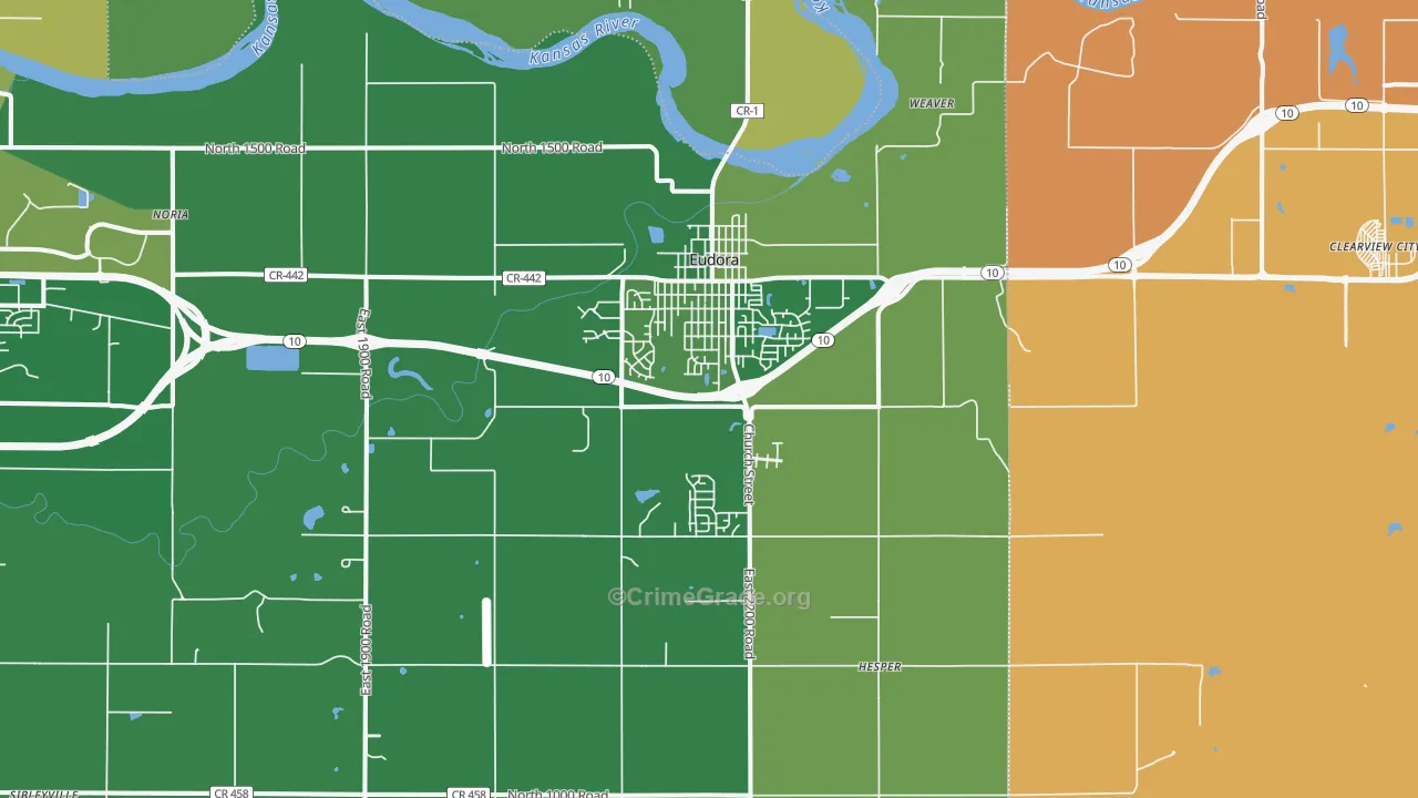 Eudora, KS Map of Burglary Rates