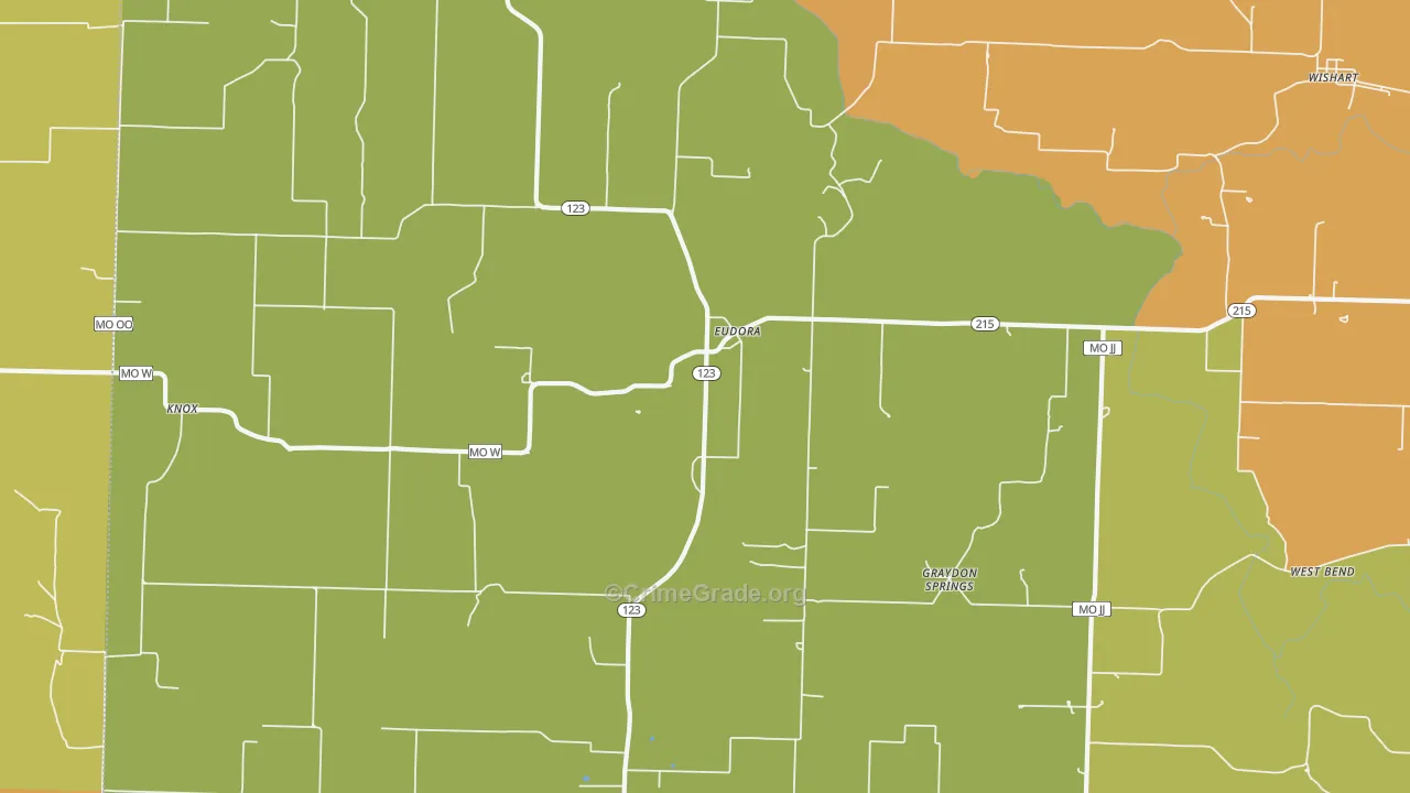 Eudora, MO Map of Burglary Rates