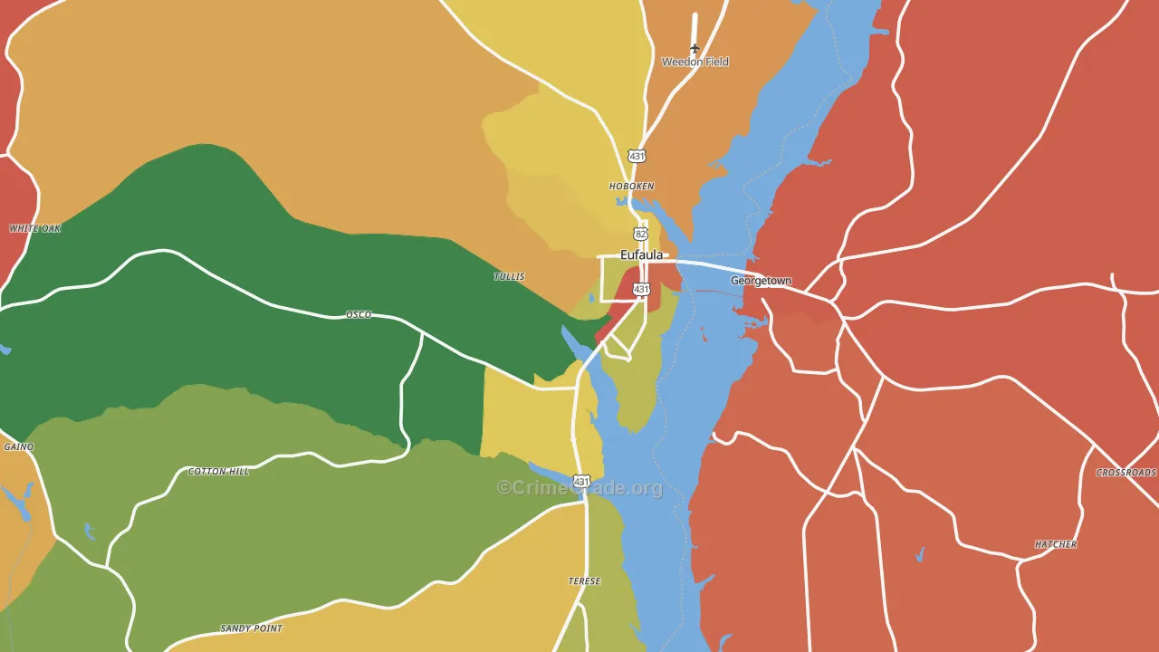 Eufaula, AL Map of Burglary Rates