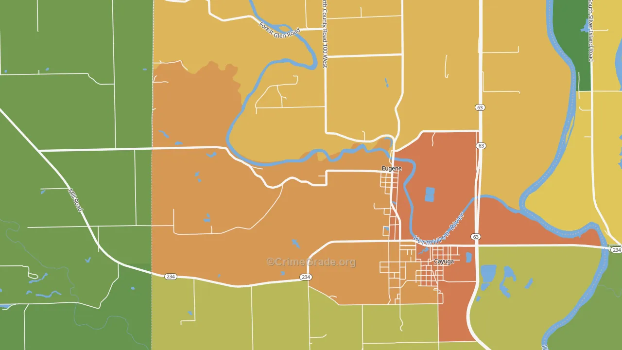 Eugene, IN Map of Burglary Rates