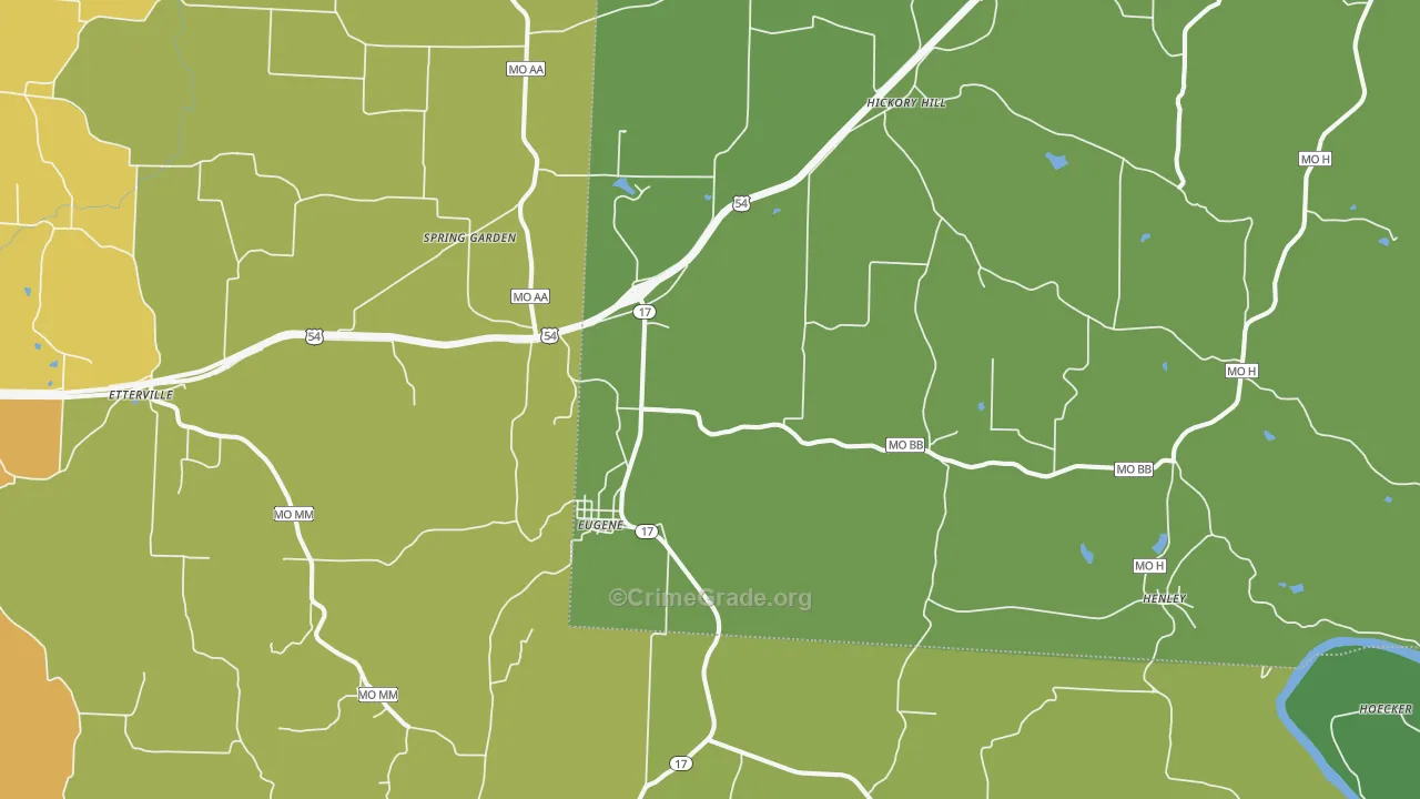 Eugene, MO Map of Burglary Rates