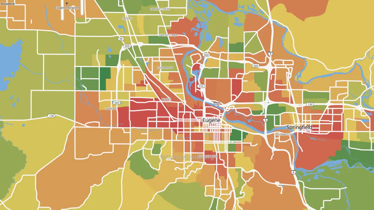Eugene, OR Map of Burglary Rates