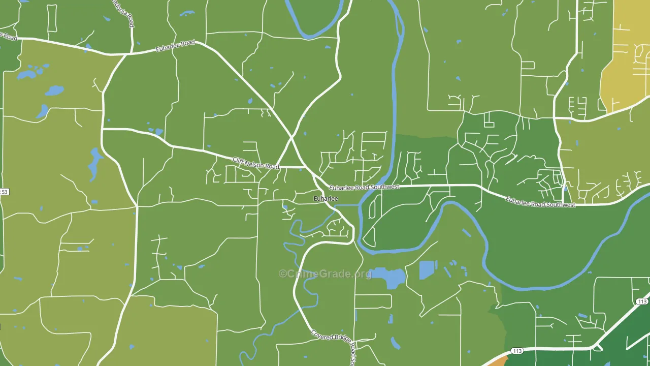 Euharlee, GA Map of Burglary Rates