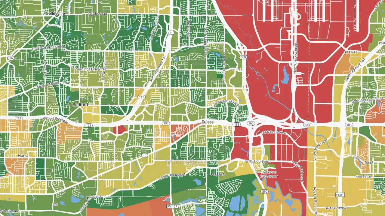 Euless, TX Map of Burglary Rates